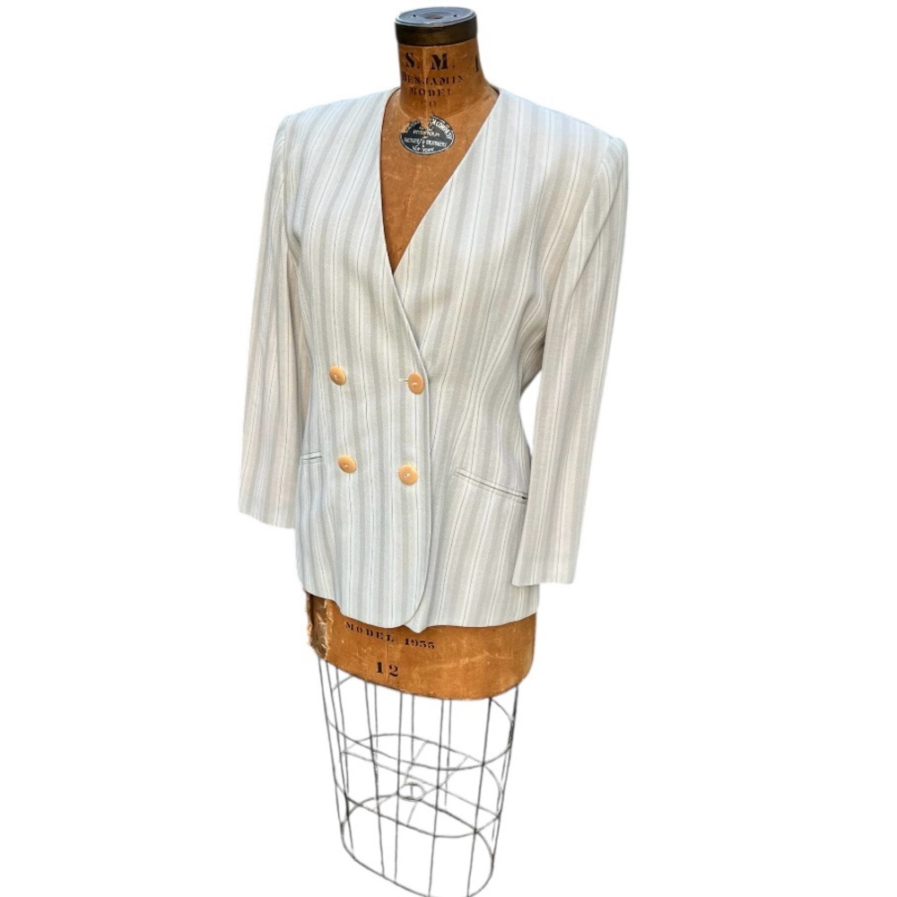 Vintage M Dequin PARIS Striped Double Breasted Blazer Old Money Quiet Luxury 90’ - Picture 8 of 17